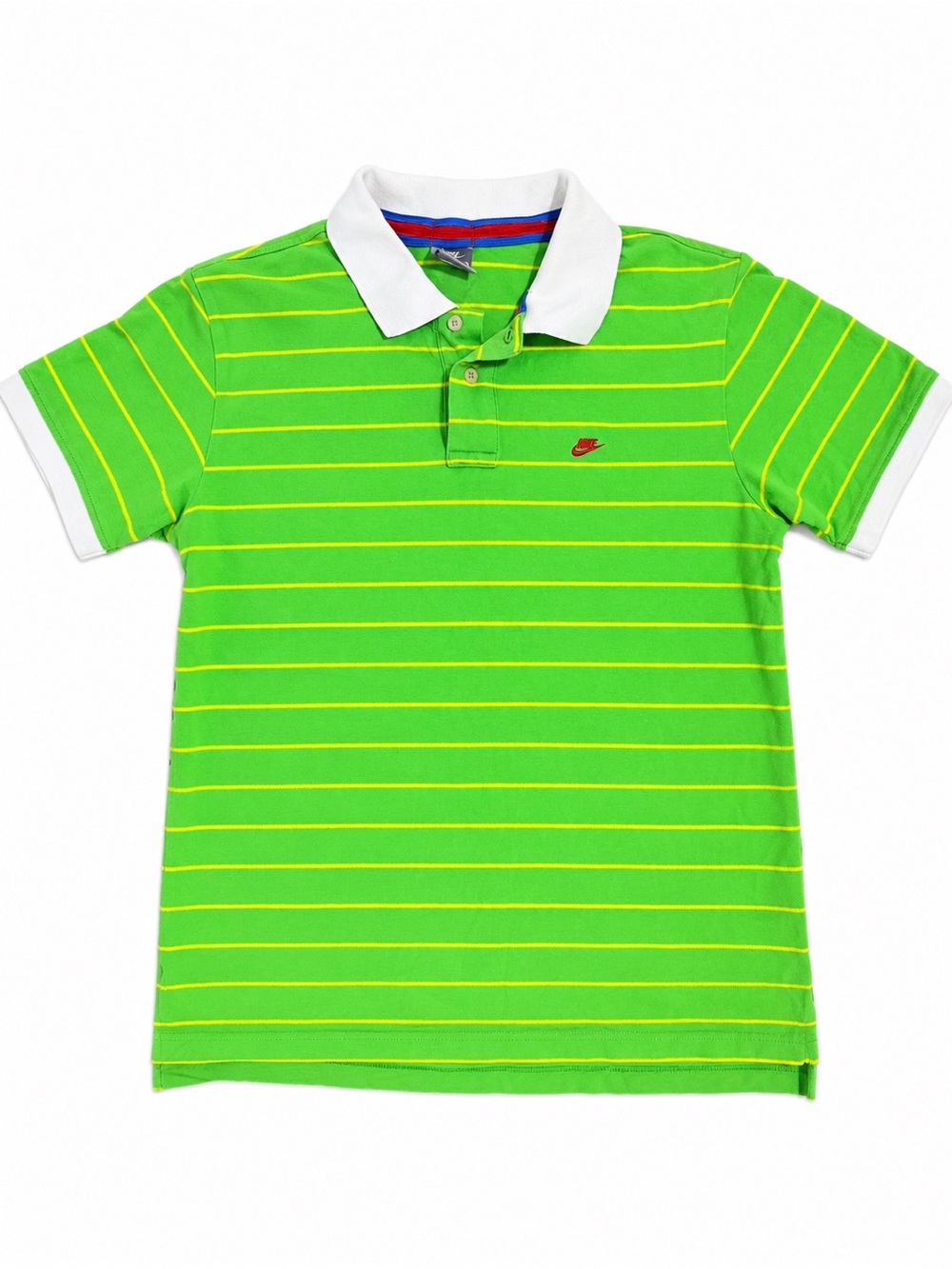 Nike Kids Green Polo with Yellow Stripes and White Collar